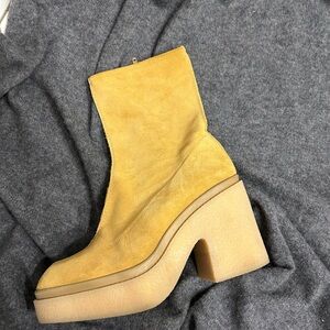 Free People Yellow Suede Heeled Boots